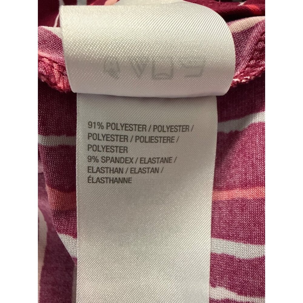 Bob Mackie Wearable Art Size 1X Red & Pink Stripe Pattern V-Neck 3/4 Sleeve Top - Picture 6 of 7